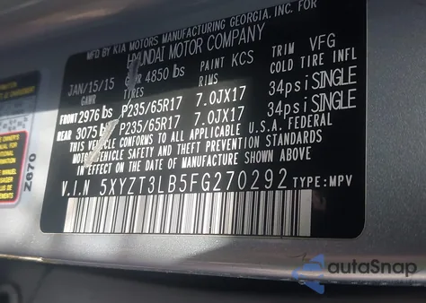 2015 Hyundai Santa Fe Sport 2.4L из США, поврежденный, VIN 5XYZT3LB5FG270292